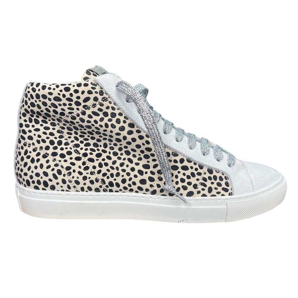 P448 Skate White Leather Leopard Print High Top Sneakers Size 40 US 10